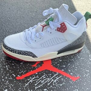 Jordan White and Red Sneakers with Black Accents